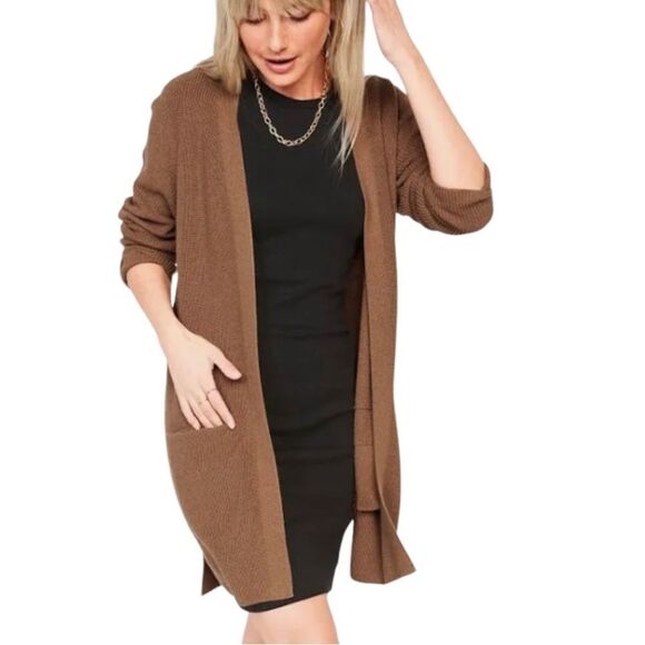 Old Navy brown long open front sweater - Picture 1 of 12